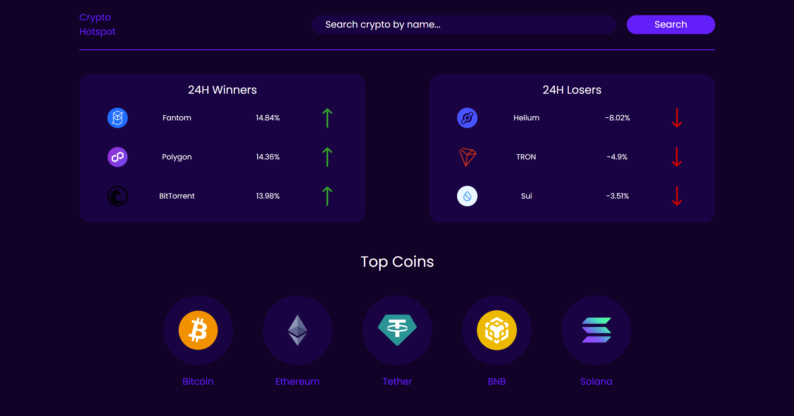 Crypto dashboard screenshot 1